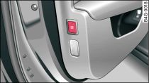 Parte frontal da porta do condutor: tecla do controlo do habitáculo/da protecção contra reboque